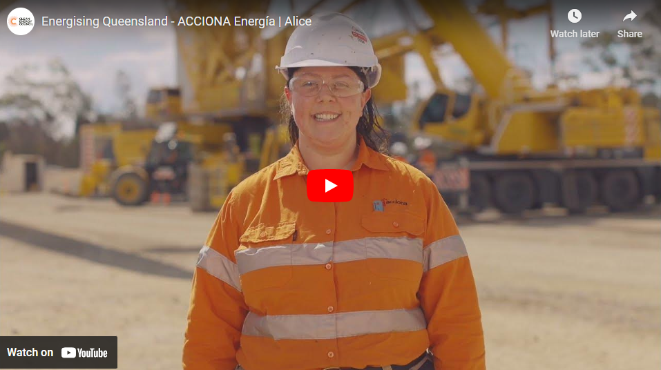 Video of Alice from Acciona talking about her job as a Site Engineer at the MacIntyre Wind Farm in Queensland.